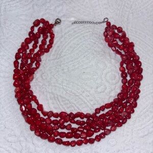 Elegant Red coral Beaded Necklace multi strand